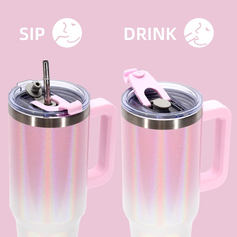WATERSY 40 oz Shiny Tumbler with Handle and Straw,Stainless Steel Tumbler with Lid and Straw,Insulated Travel Mug(Cold for 34 Hours),Water Bottle for Iced Tea,Coffee (Pink) - Image 4