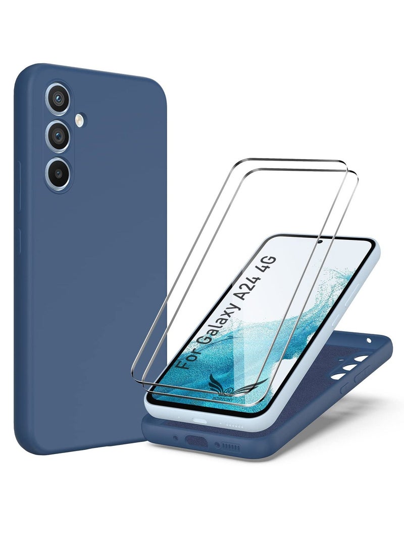 BORTONY Galaxy A24 Case with 2 Pack Tempered Glass Screen Protector Microfiber Shockproof Soft Liquid Silicone Protective Phone Cover for Samsung Galaxy A24 4G - Image 1