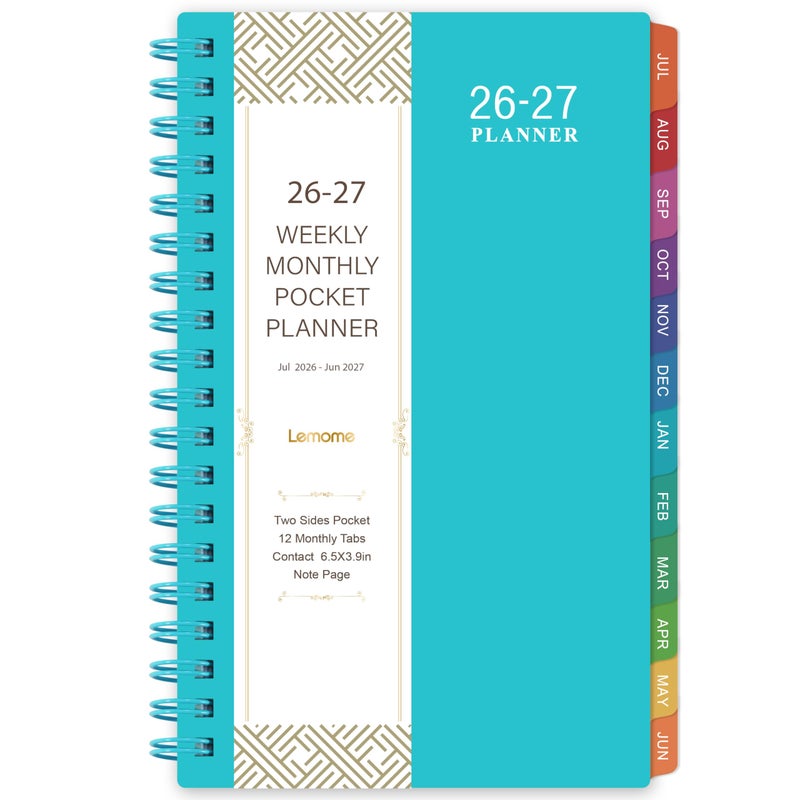 Lemome 2026-2027 Pocket Calendar/Planner - Weekly & Monthly Pocket Planner for Purse, Jul. 2026 - Jun. 2027, 6.8" x 4.1", Strong Twin - Wire Binding, Plastic Cover - Image 1