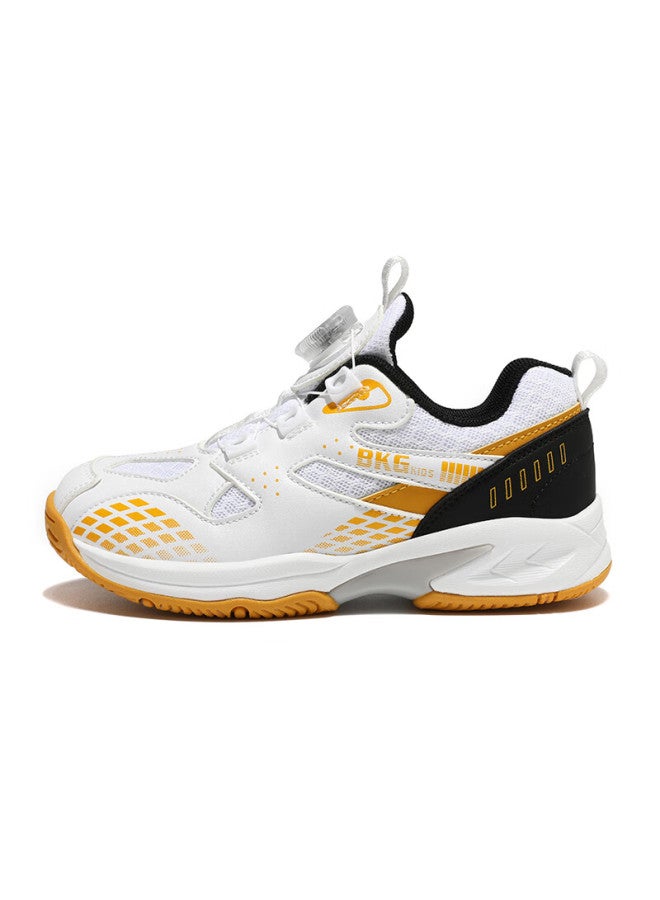 Bkg Kids Badminton Shoes Non-slip Sports Student Wear-resistant Dial Button Girls Shoes Zyx25508 White Black Yellow Size 38 - Image 5