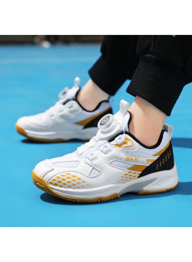 Bkg Kids Badminton Shoes Non-slip Sports Student Wear-resistant Dial Button Girls Shoes Zyx25508 White Black Yellow Size 38 - Image 2