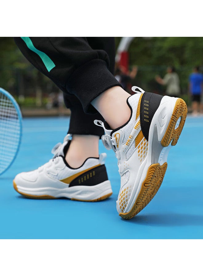Bkg Kids Badminton Shoes Non-slip Sports Student Wear-resistant Dial Button Girls Shoes Zyx25508 White Black Yellow Size 38 - Image 4