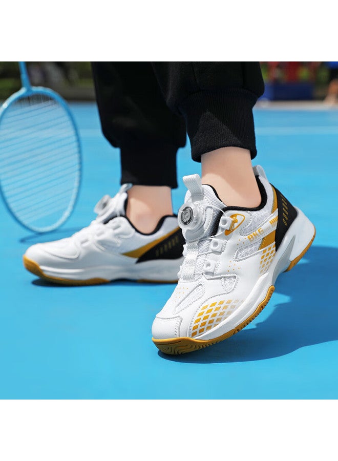 Bkg Kids Badminton Shoes Non-slip Sports Student Wear-resistant Dial Button Girls Shoes Zyx25508 White Black Yellow Size 38 - Image 3