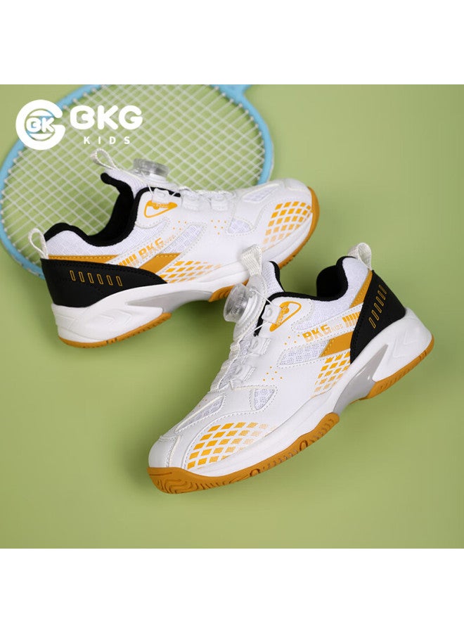 Bkg Kids Badminton Shoes Non-slip Sports Student Wear-resistant Dial Button Girls Shoes Zyx25508 White Black Yellow Size 38 - Image 1