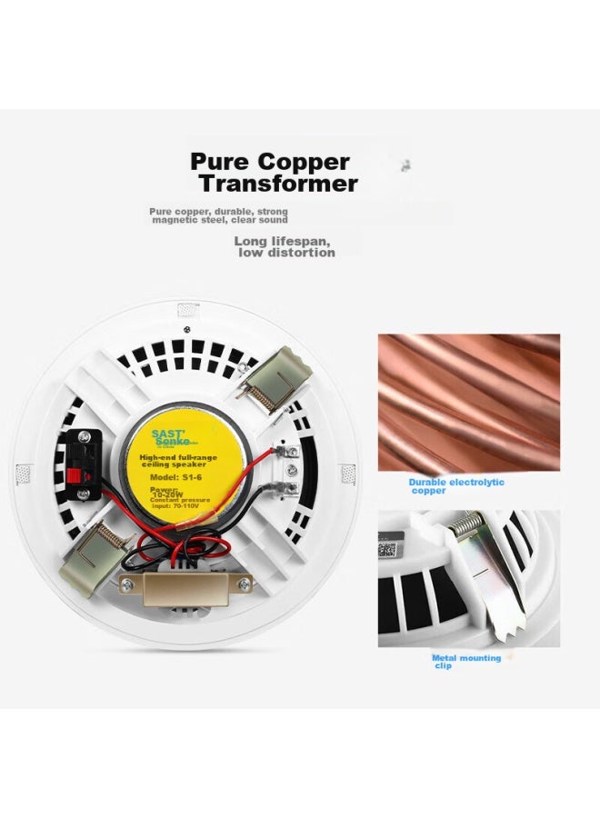 SAST S1-6 Constant Voltage Ceiling Speaker, Recessed Ceiling Audio System, Background Music For Suspended Ceilings, Embedded Public Address System For Shopping Malls And Stores, 6 Inches - Image 4