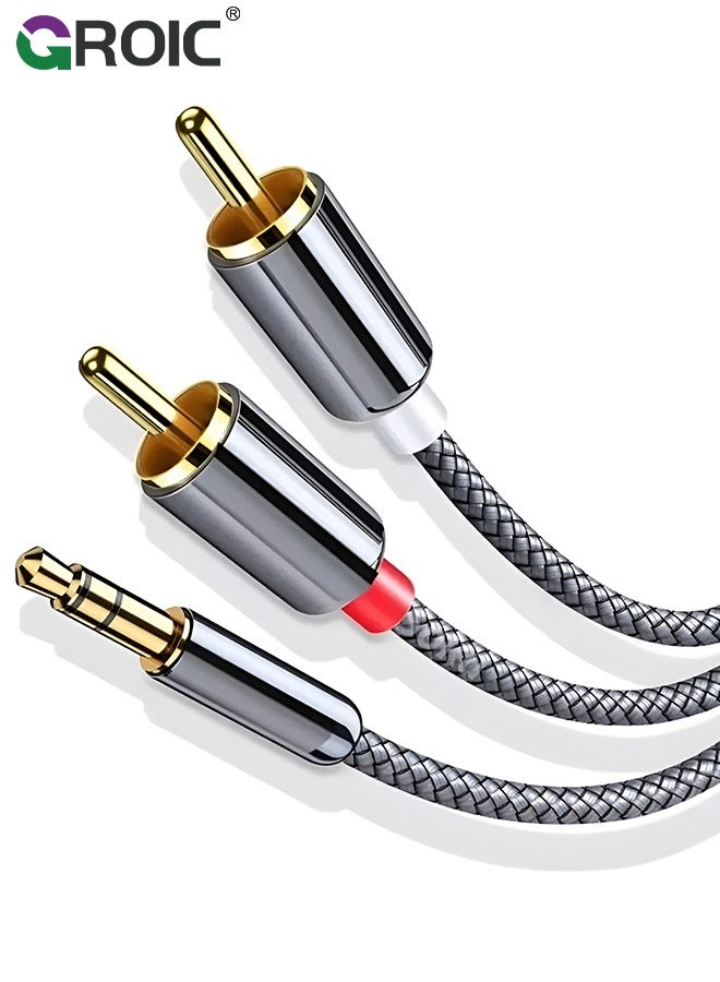 GROIC RCA to 3.5mm Cable 5ft/1.5m Aux to RCA Headphone Male to Male Jack Adapter Cotton Braided 1/8 to RCA Audio Y Cord Subwoofer Cable - Image 1