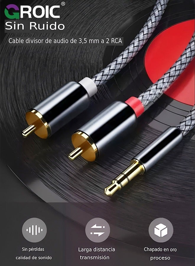 GROIC RCA to 3.5mm Cable 5ft/1.5m Aux to RCA Headphone Male to Male Jack Adapter Cotton Braided 1/8 to RCA Audio Y Cord Subwoofer Cable - Image 2