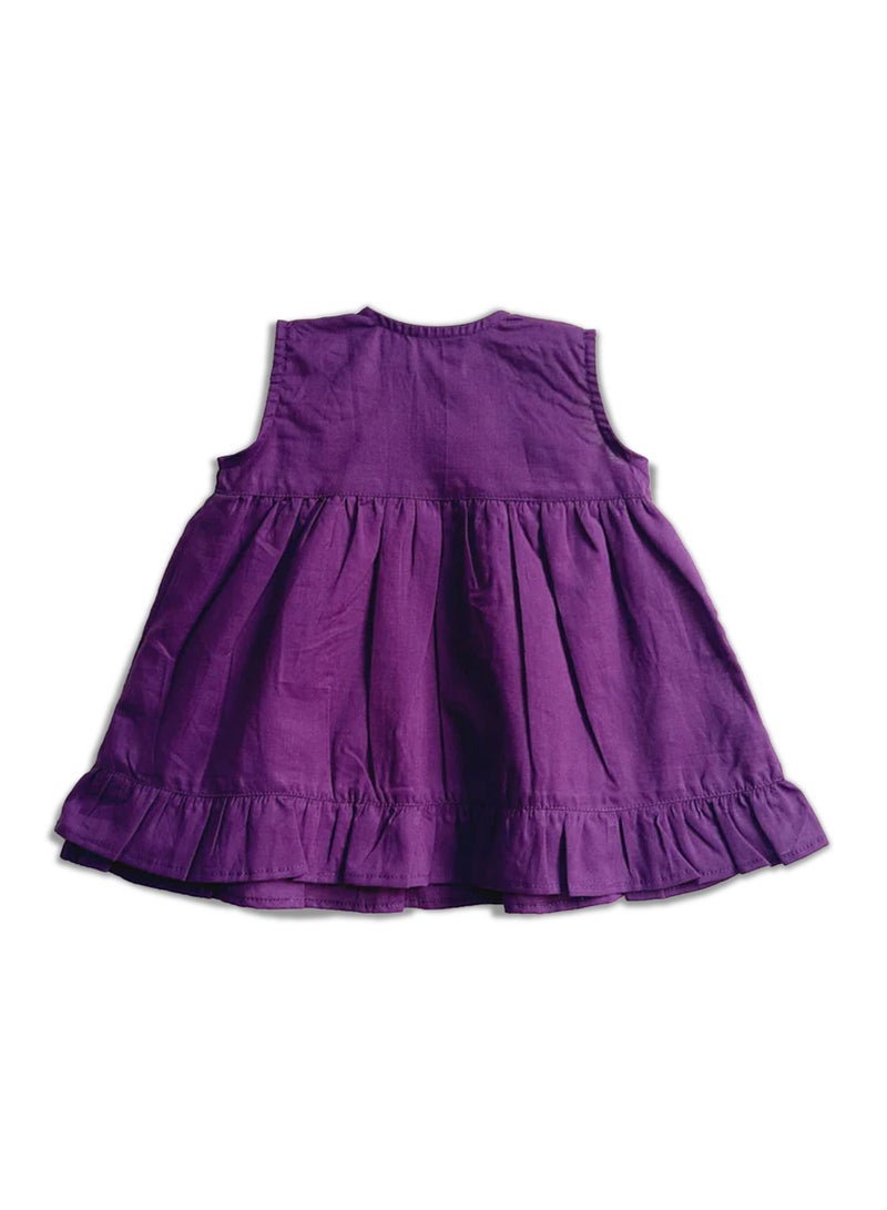 Keebee Organic Cotton Birdcages Embroidered Girls Purple Wrap Dress - Image 2