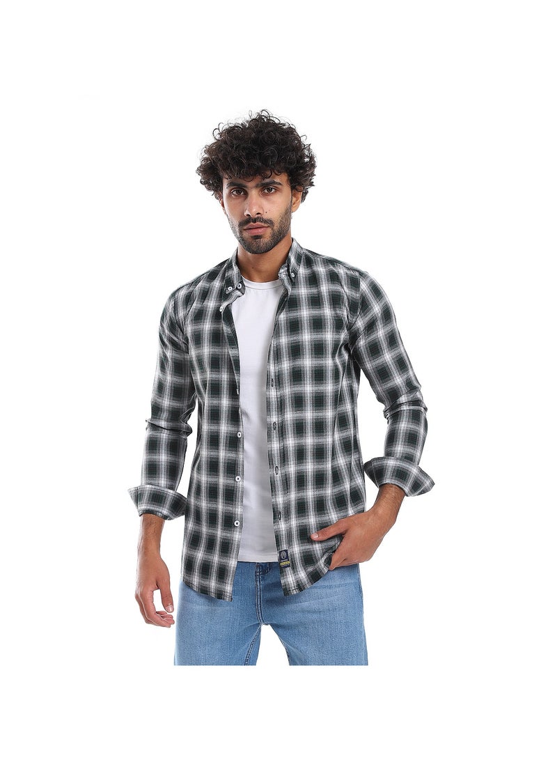 Pavone Casual Plaids Full Buttoned Shirt - Green & Grey - Image 1