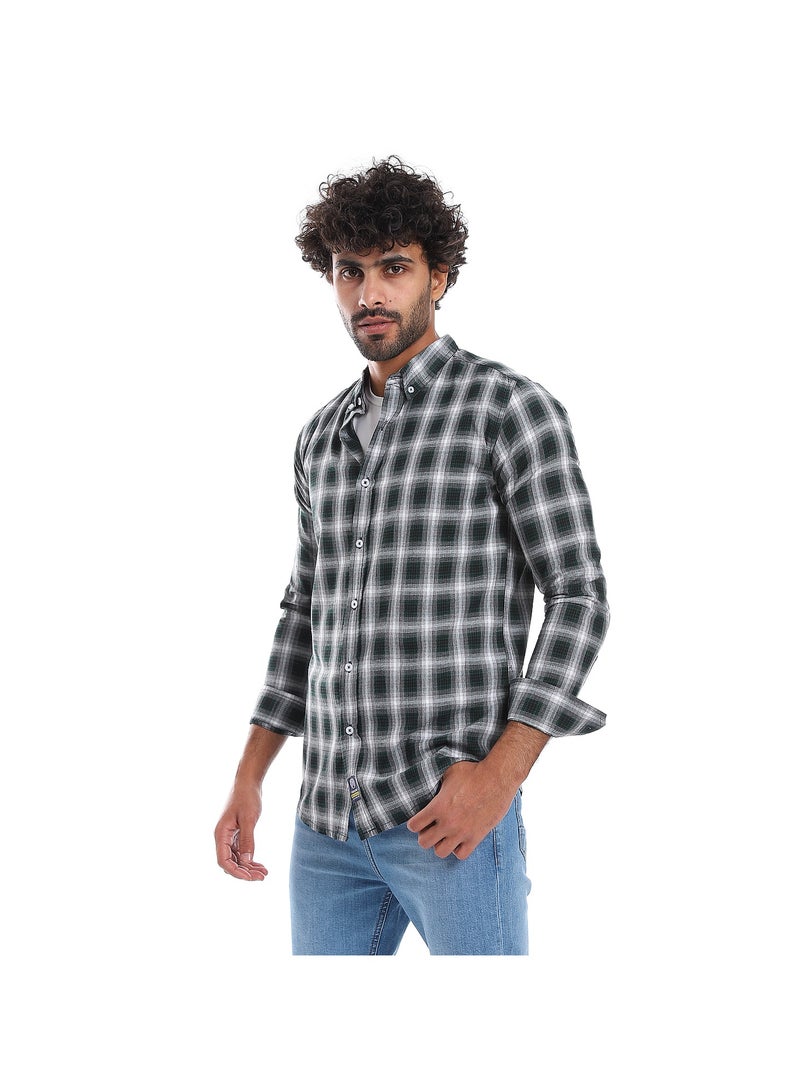 Pavone Casual Plaids Full Buttoned Shirt - Green & Grey - Image 2