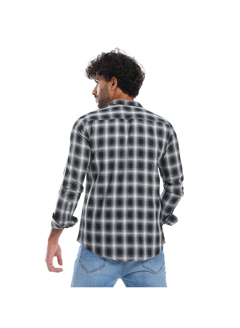 Pavone Casual Plaids Full Buttoned Shirt - Green & Grey - Image 3