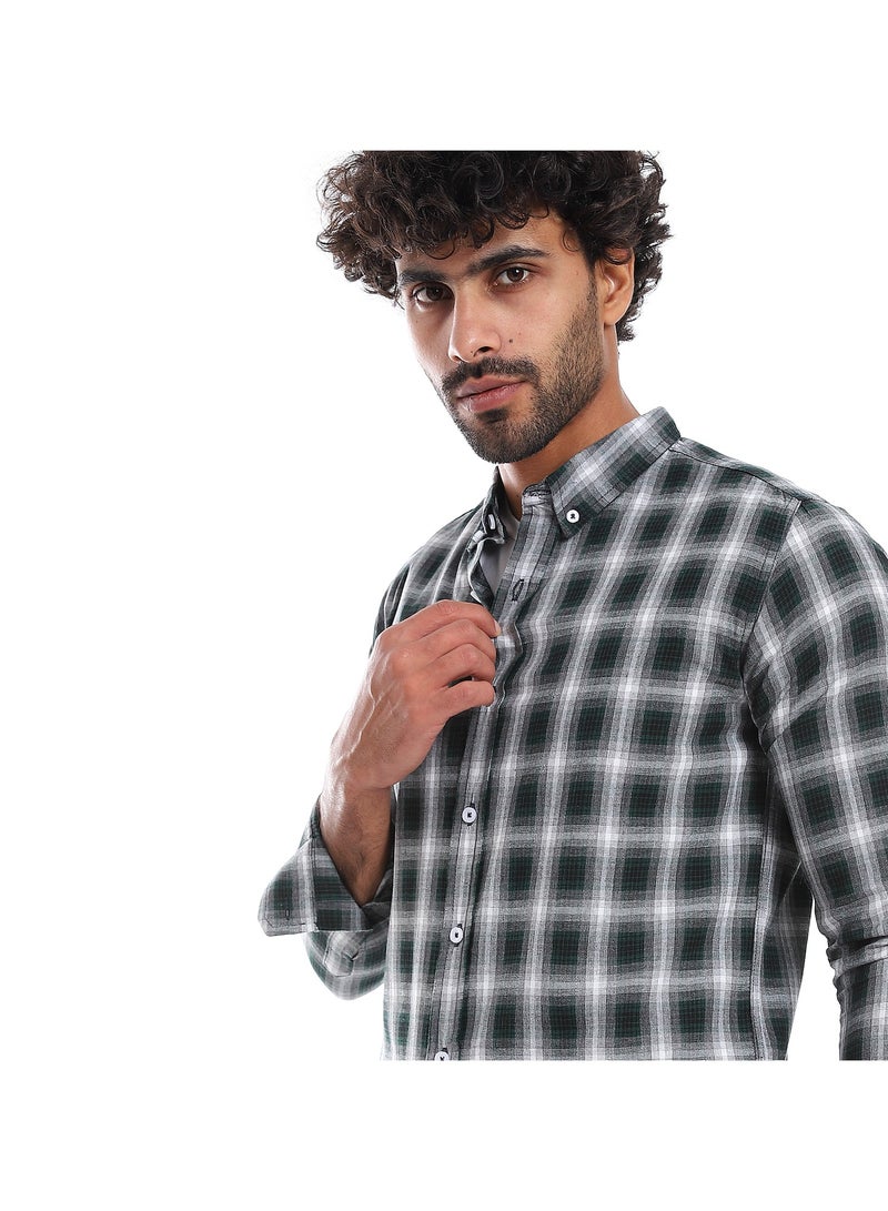 Pavone Casual Plaids Full Buttoned Shirt - Green & Grey - Image 4