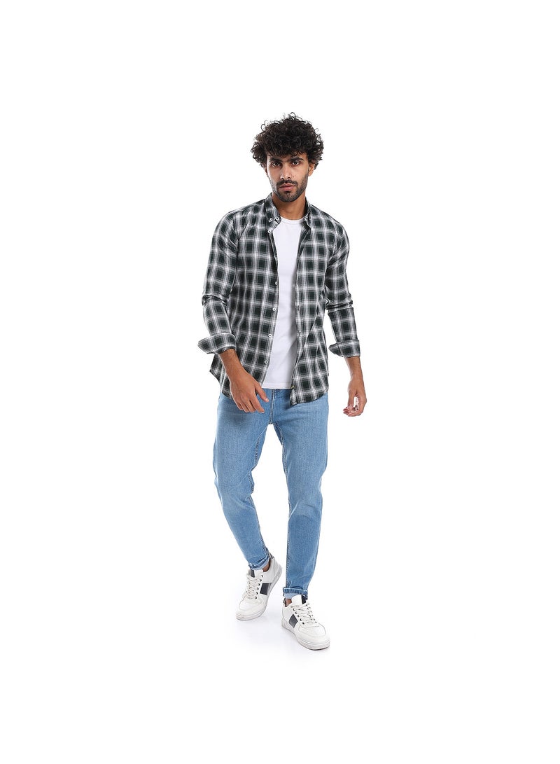 Pavone Casual Plaids Full Buttoned Shirt - Green & Grey - Image 5