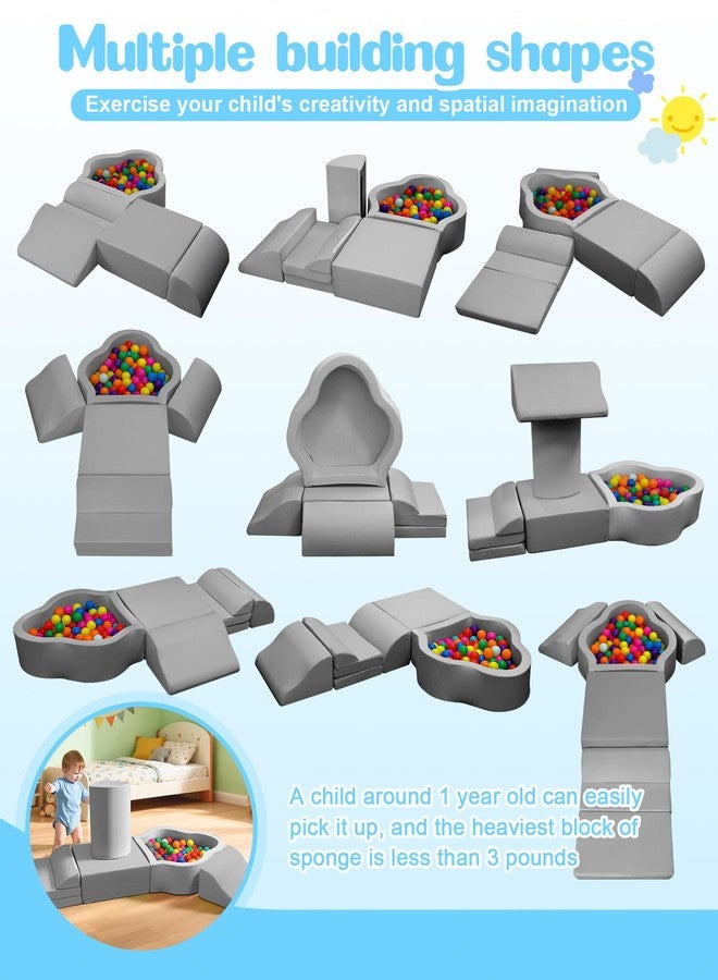 Markdang Soft Play Set, Baby Foam Climbing Blocks with Anti-Slip Particles Bottom & Velcro Connectors for Toddlers 6-12 Months, High-Density Foam & Washable Cover for Motor Skills Development (Grey) - Image 2