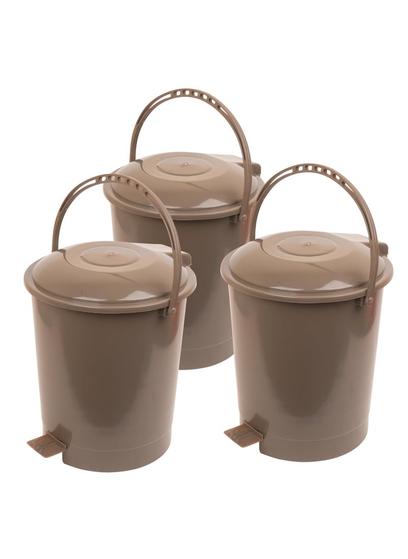 Urbane Home Urbane Home Dustbin Plastic Swinging Lid Dustbin Pedal Dustbin with Lid Dustbin for Kitchen Wet Dry Waste Pedal Dustbins Trash Can 10 LTR Pack of 3 Brown  - Image 1