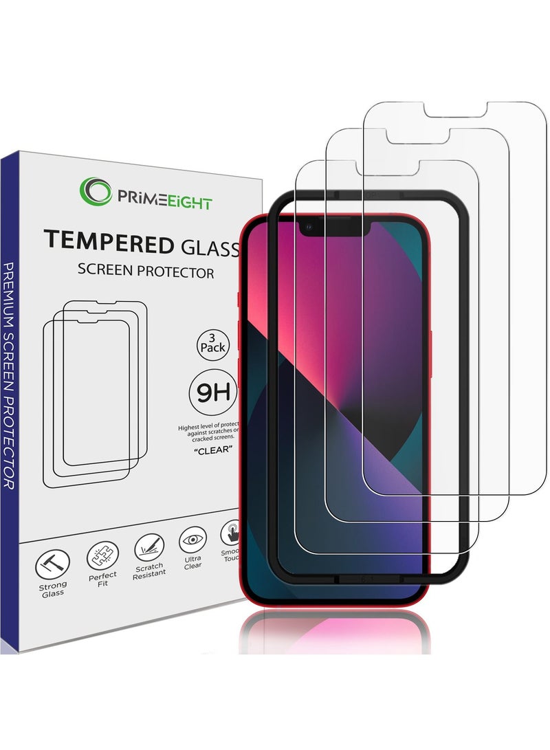 PRIMEEIGHT واقي شاشة PRIMEEIGHT iPhone 14 و13/13 Pro بشاشة 6.1 بوصة - زجاج مقسى رفيع للغاية بصلابة 9H iPhone 13/13 pro حزمة من 3 - واقي شاشة شفاف عالي الدقة سهل التركيب 14 و13 و13 Pro - Image 1