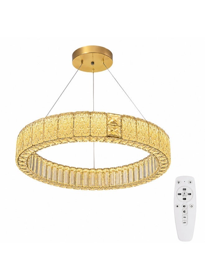 Modern LED crystal round gold chandelier, 50cm, with remote control, 3 light colors (white, warm, and cool), suitable for reception and living room. - Image 2