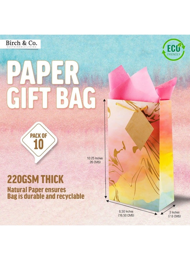Birch & Co. حقائب هدايا من بيرش وشركاه - حقائب ورقية للهدايا المرتجعة - حقيبة هدايا ورقية - حقائب صغيرة للهدايا - حقائب جيدة مع مناديل وبطاقة شكر - أغطية هدايا - عبوة من 10، صغيرة، مروحة رخامية، متعددة الألوان - Image 2