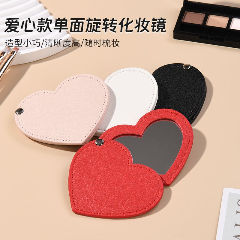 Pu Leather Folding Cosmetic Mirror Love Portable Portable Portable Cosmetic Mirror Card Pocket Mirror Student Gift Mirror - Image 2