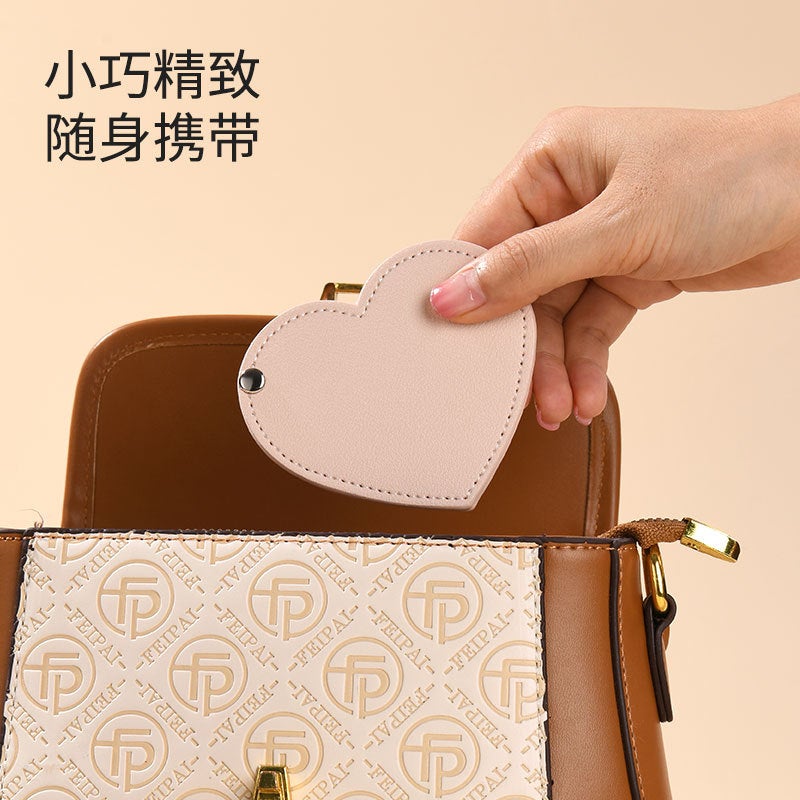 Pu Leather Folding Cosmetic Mirror Love Portable Portable Portable Cosmetic Mirror Card Pocket Mirror Student Gift Mirror - Image 5