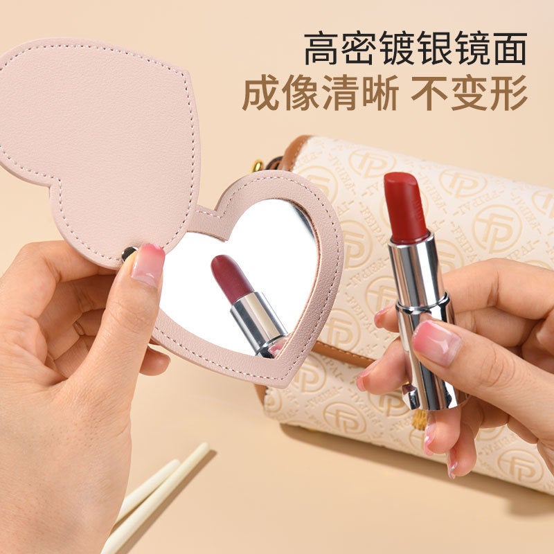 Pu Leather Folding Cosmetic Mirror Love Portable Portable Portable Cosmetic Mirror Card Pocket Mirror Student Gift Mirror - Image 3