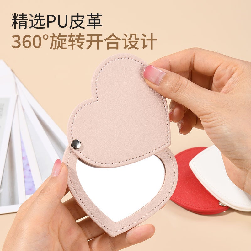 Pu Leather Folding Cosmetic Mirror Love Portable Portable Portable Cosmetic Mirror Card Pocket Mirror Student Gift Mirror - Image 4