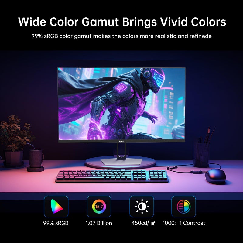 KTC 27 Inch QHD Gaming Monitor, 2K 200Hz Up to 210Hz 1ms Fast IPS Computer Monitor, HDR400, 1440P with Adaptive Sync, Built-in Speakers, HDMI Displayport, Tilt Adjustment, VESA Compatible, H27T22C-3 - Image 5