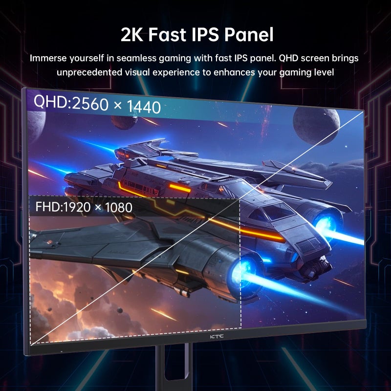 KTC 27 Inch QHD Gaming Monitor, 2K 200Hz Up to 210Hz 1ms Fast IPS Computer Monitor, HDR400, 1440P with Adaptive Sync, Built-in Speakers, HDMI Displayport, Tilt Adjustment, VESA Compatible, H27T22C-3 - Image 3