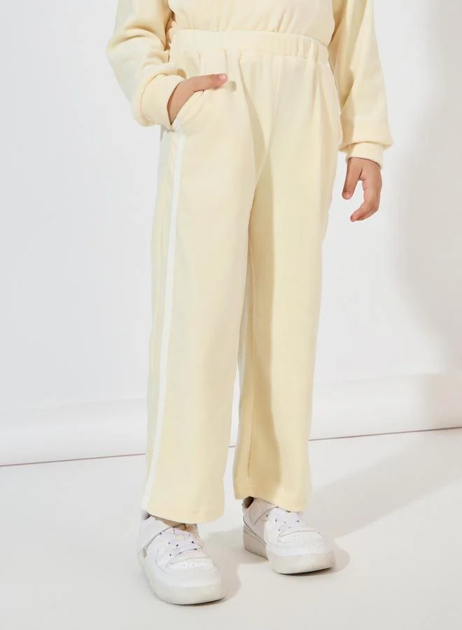 Styli Patch Detail Velvet Sweatshirt & Side Seam Striped Patch Pant Set