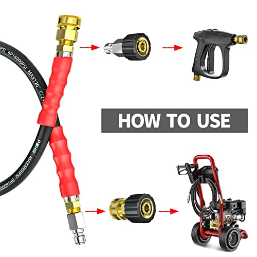 POHIR 3/8" Pressure Washer Whip Hose 2FT, Short Reel Connector for Power Washing, 248 Hot Water 4800 PSI, High Pressure Jumper With Removable Quick Connect - Image 2