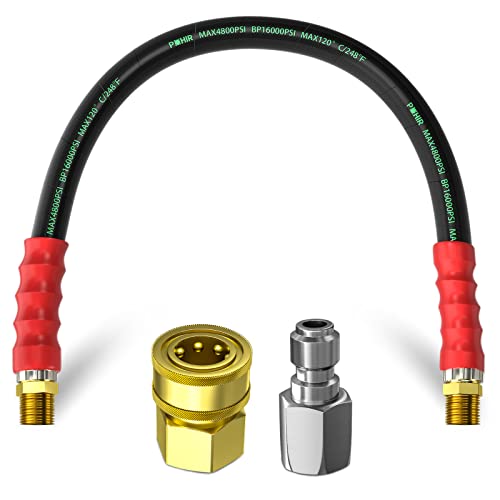 POHIR 3/8" Pressure Washer Whip Hose 2FT, Short Reel Connector for Power Washing, 248 Hot Water 4800 PSI, High Pressure Jumper With Removable Quick Connect - Image 1