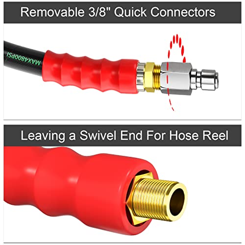 POHIR 3/8" Pressure Washer Whip Hose 2FT, Short Reel Connector for Power Washing, 248 Hot Water 4800 PSI, High Pressure Jumper With Removable Quick Connect - Image 5