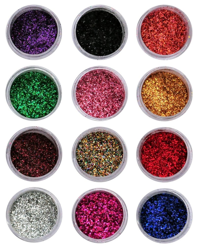 Vozwa Sparkling Nail Art Glitter Powder Set 12 Pcs Multicolor a10 - Image 1