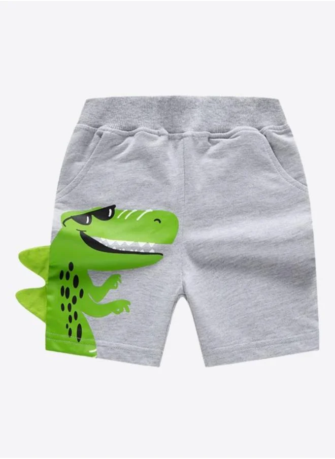 YUNIQEE Grey Regular Fit Mid Rise Printed Shorts