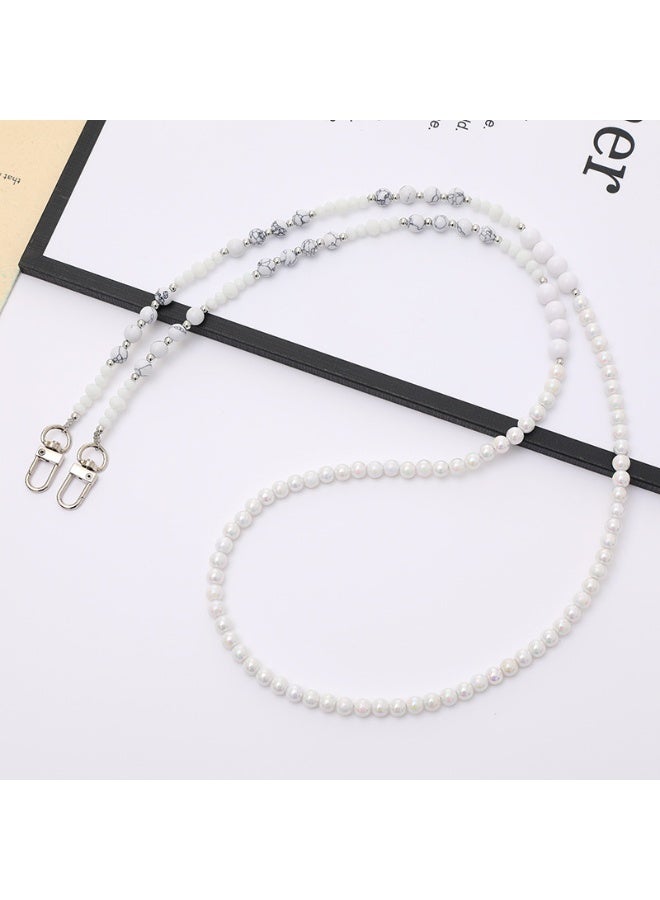 NIBEMINENT Phone Charm/ Chain Strap for Women Girls, Pearl Natural Stone Beads Cell Phone Case Lanyard Wrist Strap，K4408/Baise