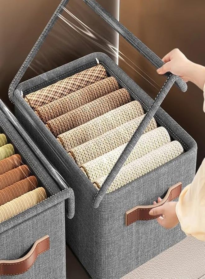 ويشبون سلة تخزين ملابس قابلة للطي والتكديس من Wishbone بسعة 26 لترًا، مزودة بإطار معدني وسحاب وغطاء، ونافذة شفافة كبيرة ومقابض حمل، مناسبة للمفروشات والملابس. - Image 1