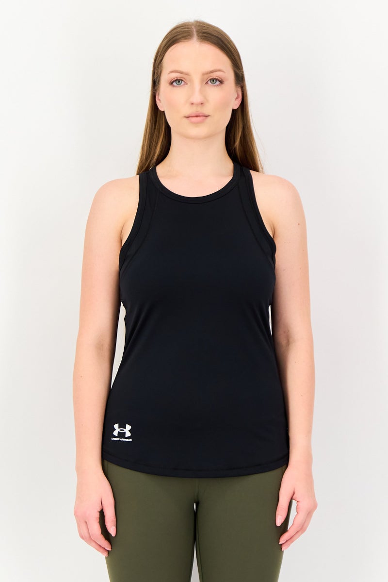 UNDER ARMOUR تي شيرت رياضي نسائي بلا أكمام، أسود - Image 1