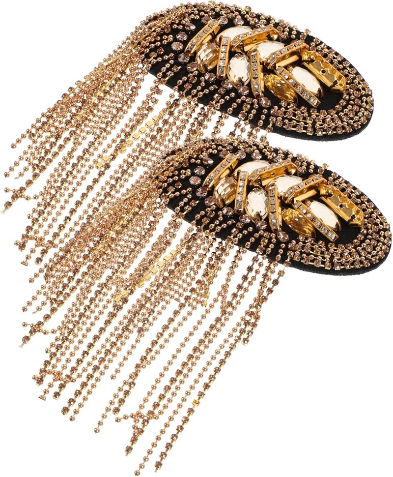 Rack friendly 1Pair Gold Fringe Epaulet Rhinestone Shoulder Boards Elegant Costume Decor for Suits Easy to Wear with Safety Pins for Uniforms and Special Occasions Versatile application In-house warehouse packing Tiered purchase options Space saving design picks Cross-location transit friendly build Strong durable raw material Dense area priority deliver Carefully selected material Low wear optimized build Intra-city fast distribution Safe material Trendy natural tone options User tested optimized build Classic practical design Repeated use friendly design Popular practical build Ergonomic build Heat insulation layer Surface safe Economical upgraded quality Space saving Cross-material combo compatible Global simple assemble options Transit & use compatible - Image 1