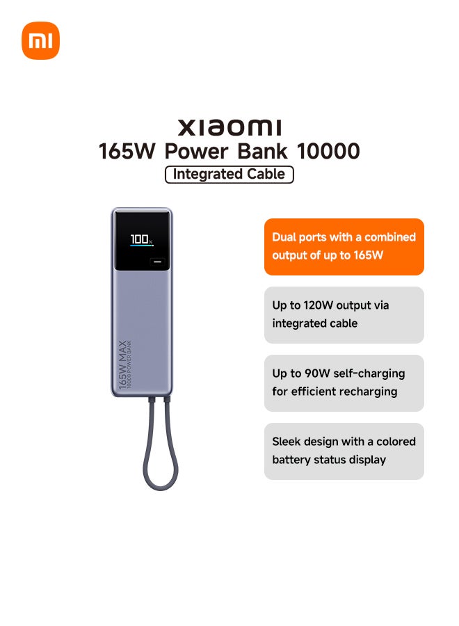 Xiaomi 10000 mAh 165W Power Bank 10000mAh Ultra-fast charging Integrated USB-C Cable LED Display Gray - Image 1