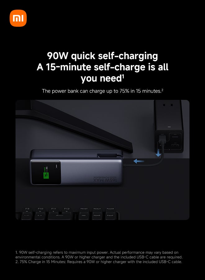 Xiaomi 10000 mAh 165W Power Bank 10000mAh Ultra-fast charging Integrated USB-C Cable LED Display Gray - Image 5