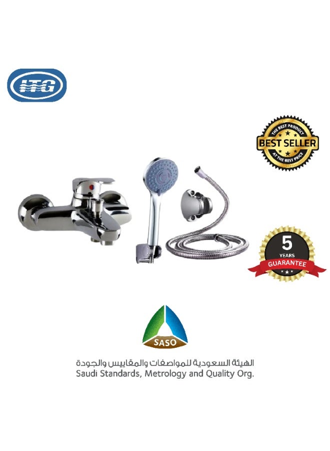 ITG Wall-Mounted Bathroom Mixer Faucet with Hand Shower Set, Chrome Finish, Hot & Cold Water - Image 2