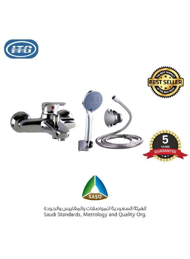 ITG Wall-Mounted Bathroom Mixer Faucet with Hand Shower Set, Chrome Finish, Hot & Cold Water - Image 1