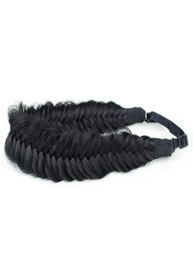 BOBIYA Wide Fishtail Black Headband for Women Synthetic Hair Plaited Braids Elastic Stretch Fishtail Headband (Black) - Image 3