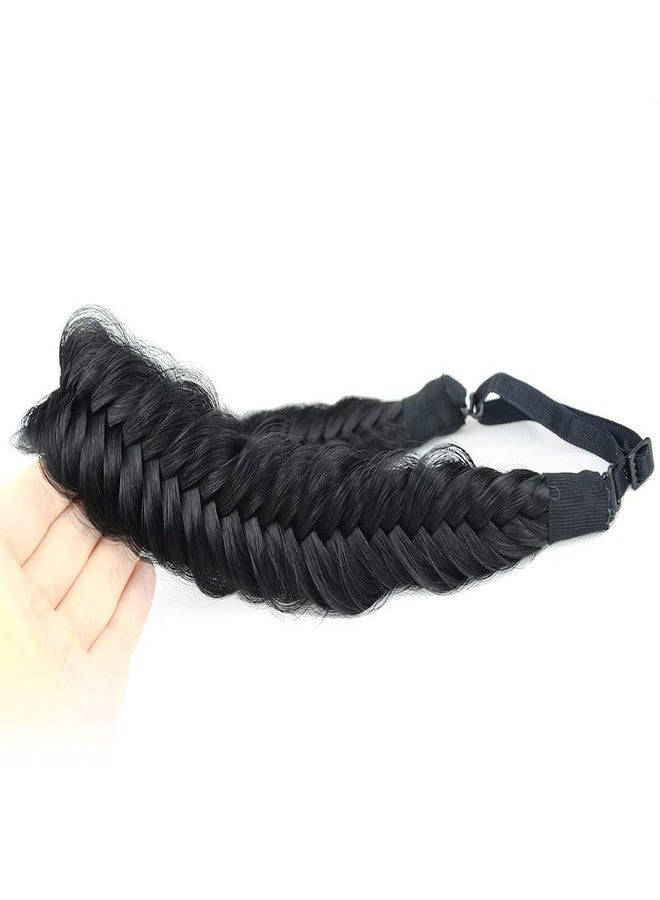 BOBIYA Wide Fishtail Black Headband for Women Synthetic Hair Plaited Braids Elastic Stretch Fishtail Headband (Black) - Image 2
