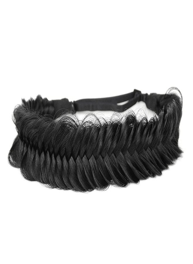 BOBIYA Wide Fishtail Black Headband for Women Synthetic Hair Plaited Braids Elastic Stretch Fishtail Headband (Black) - Image 1