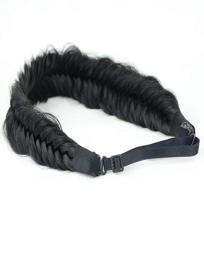BOBIYA Wide Fishtail Black Headband for Women Synthetic Hair Plaited Braids Elastic Stretch Fishtail Headband (Black) - Image 4