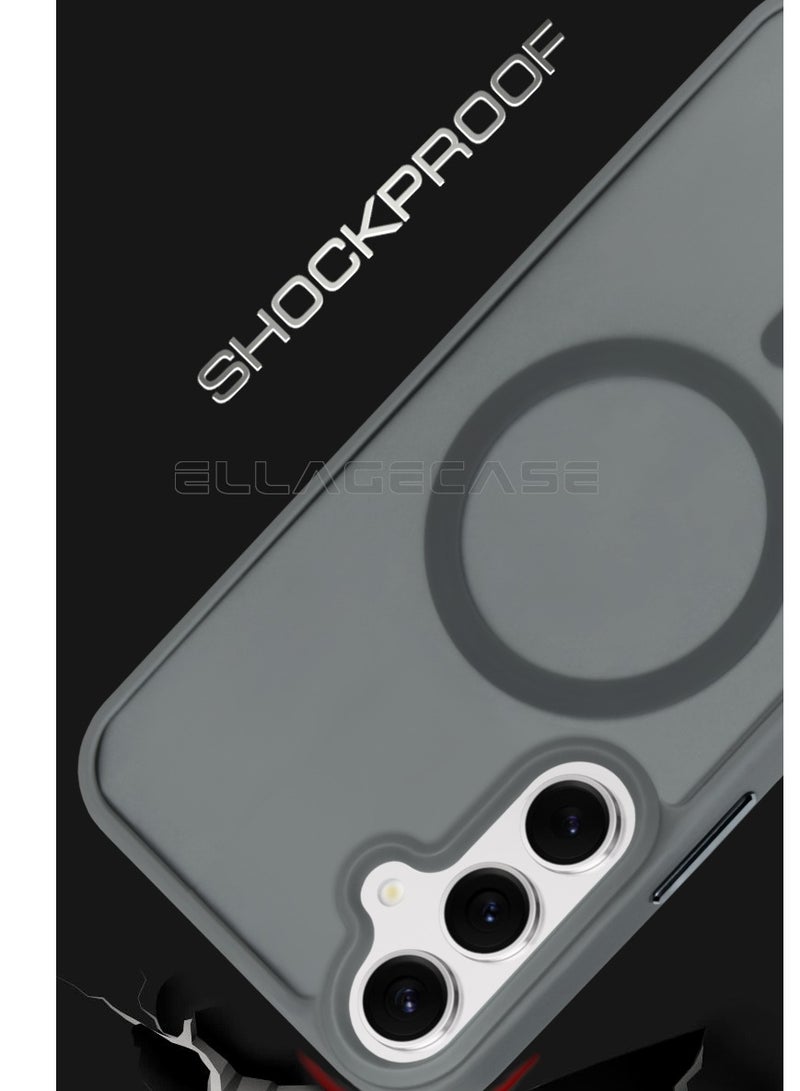 ELLAGECASE حافظة أنيقة باللون الرمادي لهاتف سامسونج جالاكسي S25، حماية كاميرا قوية، مقاومة للصدمات، حماية معززة، متوافقة مع شحن MagSafe والشحن اللاسلكي - Image 2