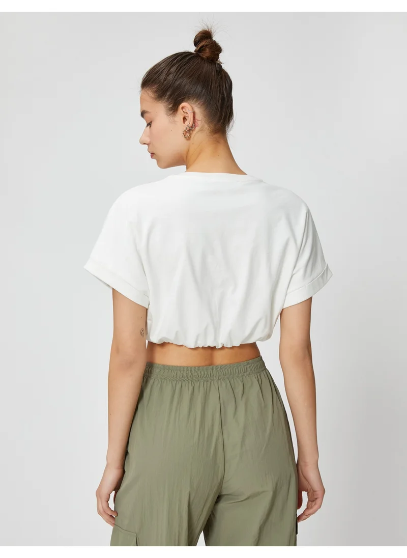 كوتن Crop T-Shirt Crew Neck Short Sleeve Elastic Waist