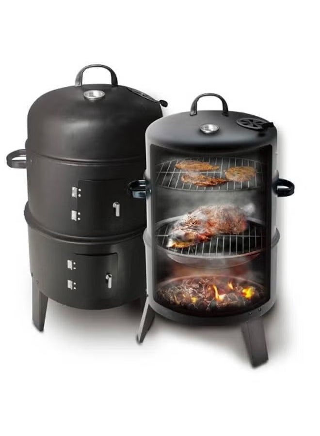 Extra 3 in 1 Detachable Vertical Charcoal Grill with Built-in Thermometer and Adjustable Vent for Outdoor Cooking, BBQ Charcoal Grill for Picnic and Camping - Image 1