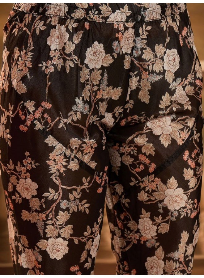 AKS Black Chinnon Kurta Chudidaar Set - Image 3